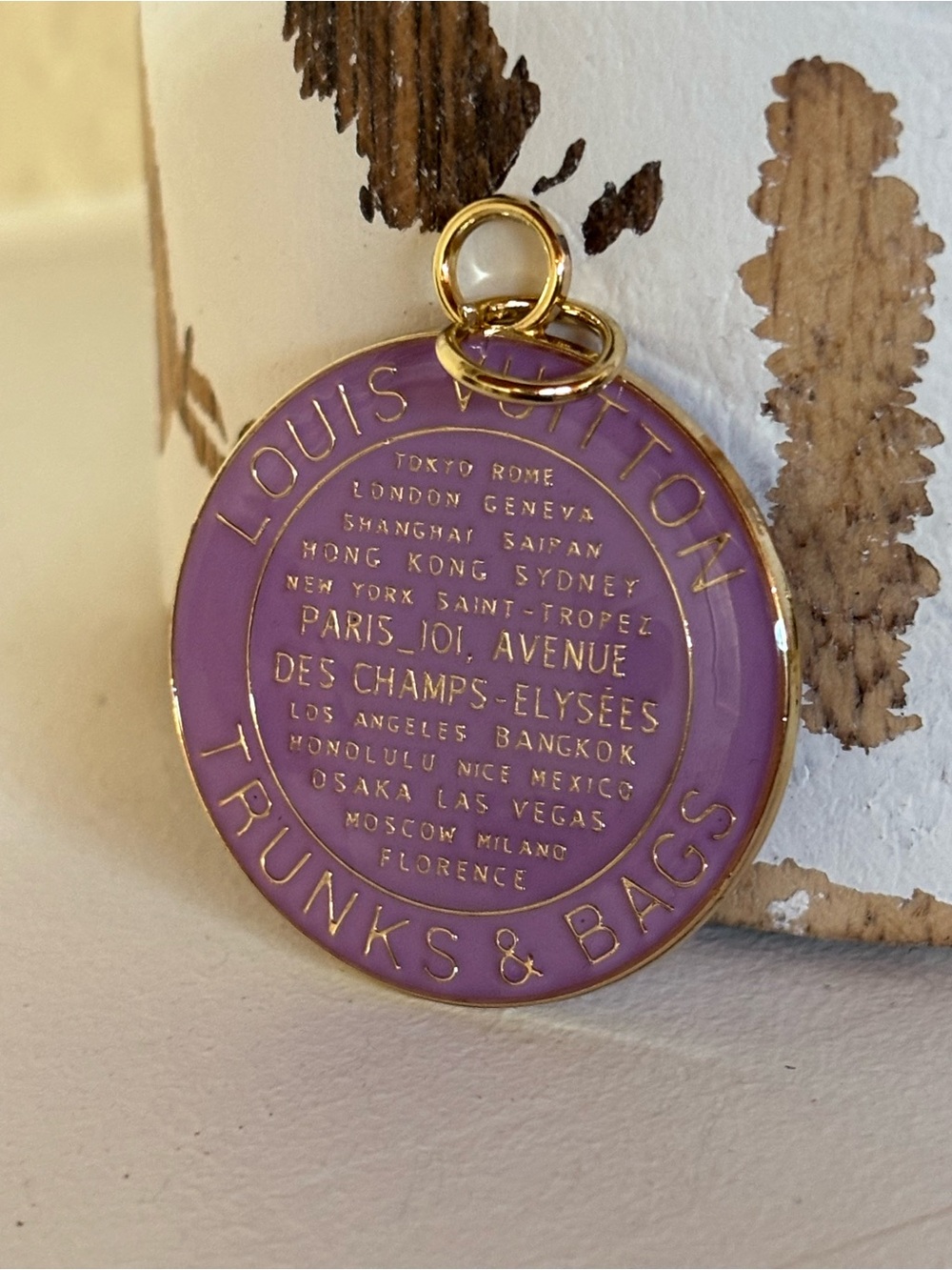 LV Trunks & Bags Lavender Enamel Gold Tone Charm Pendant - Picture 5 of 6
